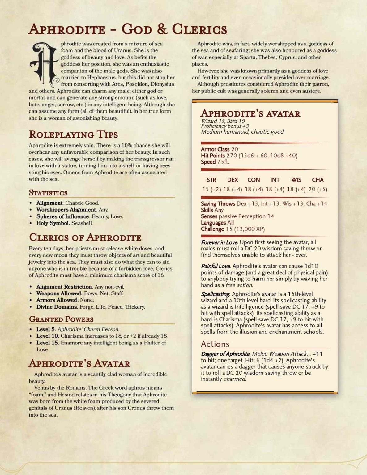 Aphrodite - Goddess of Beauty, Seduction and Pleasure - D&D 5e - ANGRY ...